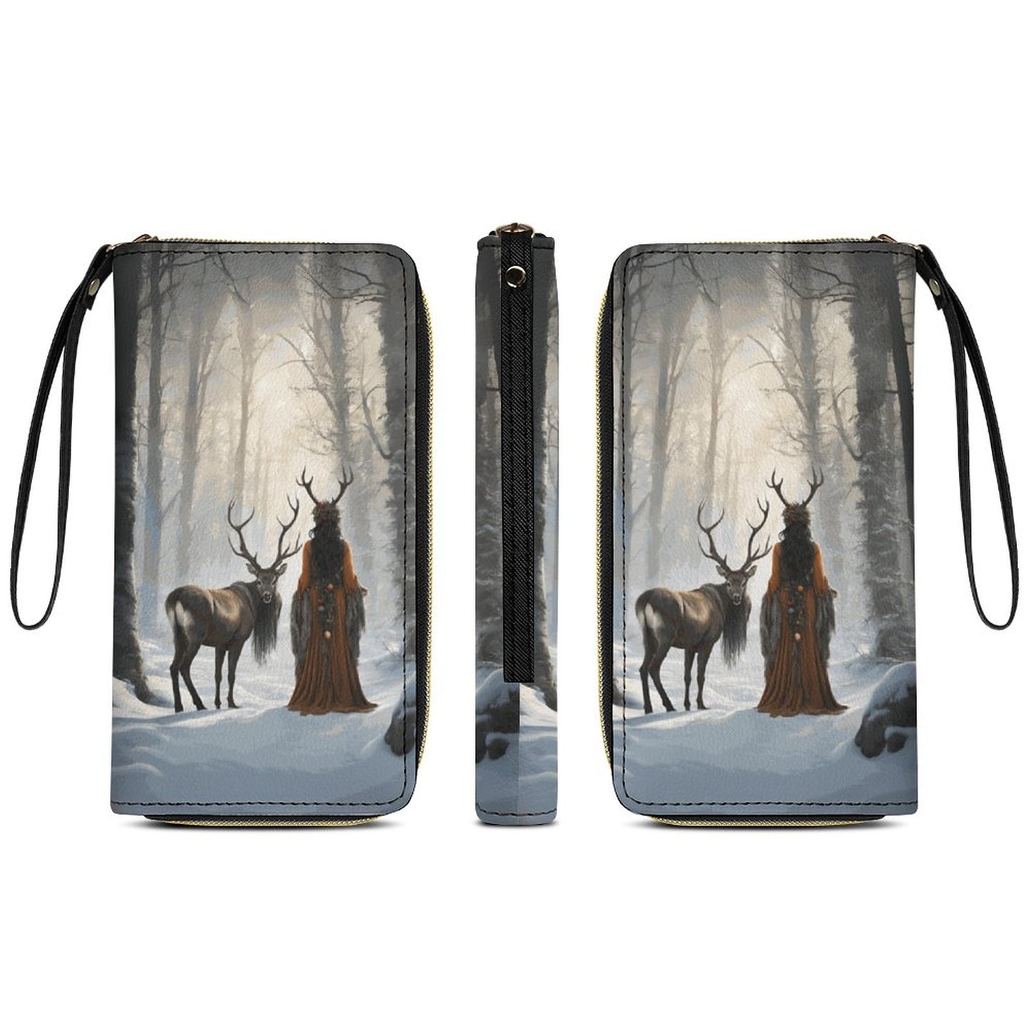Yule Morning Witch Leather Wallet with Wristlet Strap