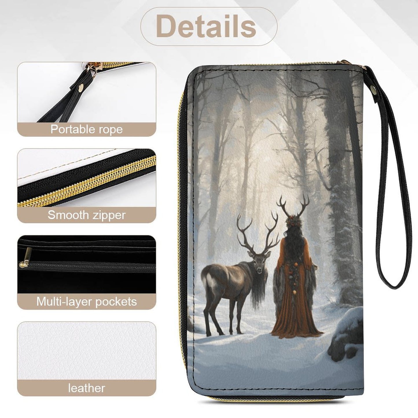 Yule Morning Witch Leather Wallet with Wristlet Strap