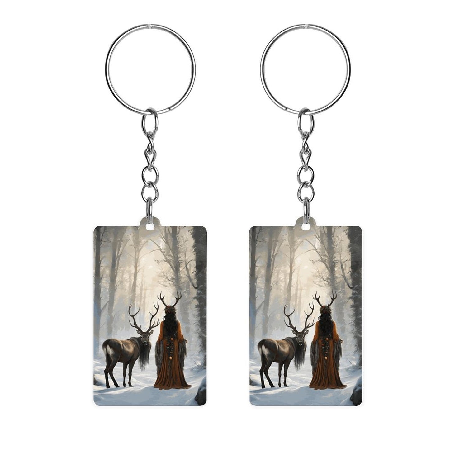 Yule Winter Morning Acrylic Keychain, Winter Yule Forest, Earthly Yule Witch