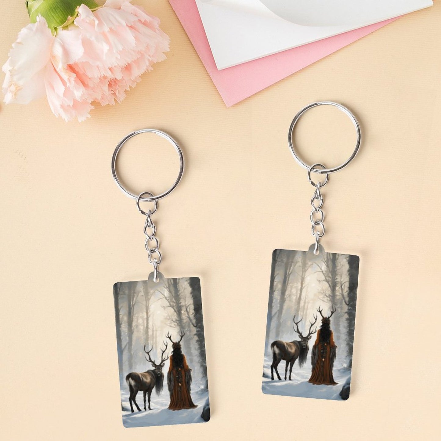Yule Winter Morning Acrylic Keychain, Winter Yule Forest, Earthly Yule Witch
