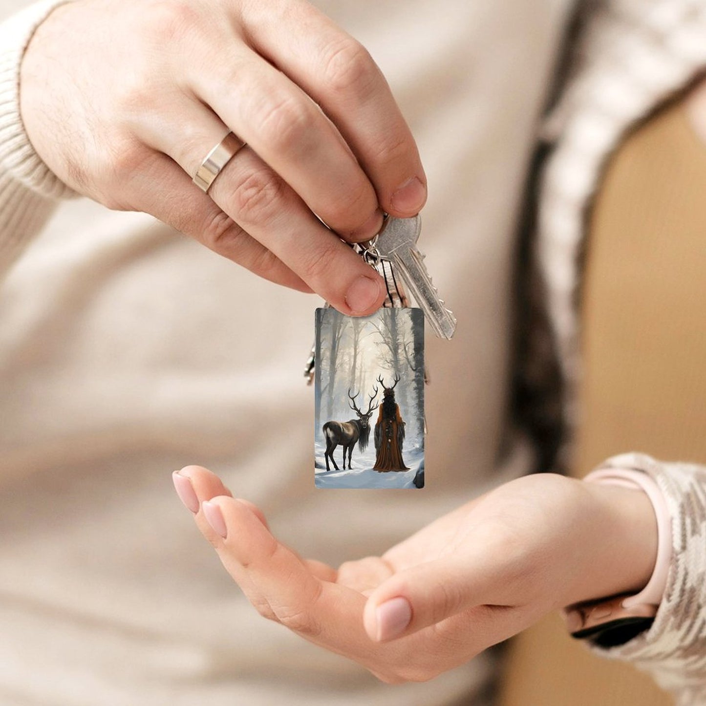 Yule Winter Morning Acrylic Keychain, Winter Yule Forest, Earthly Yule Witch