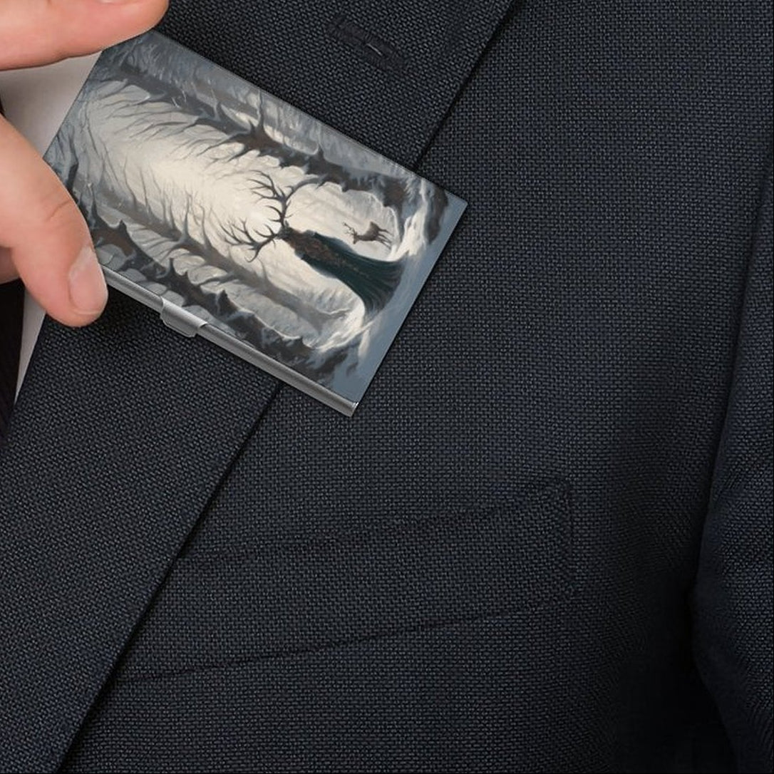 Yule Winter Witch Aluminum Business Card Holder: Witchy Folklore Gift