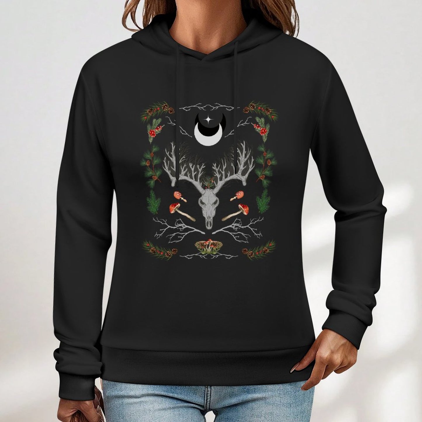 Yuletide Cotton Printed Hoodie - Winter Solstice Shirt, Goth X-Mas Clothing