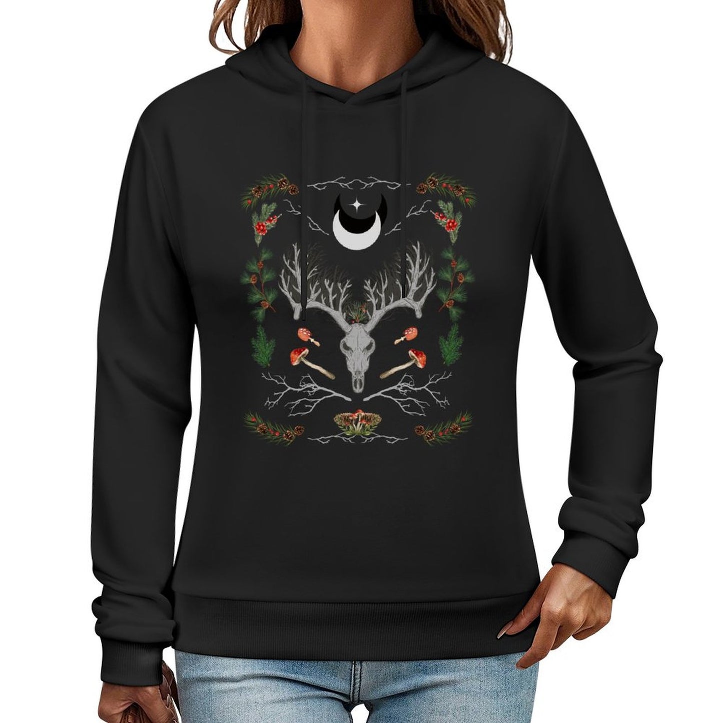 Yuletide Cotton Printed Hoodie - Winter Solstice Shirt, Goth X-Mas Clothing