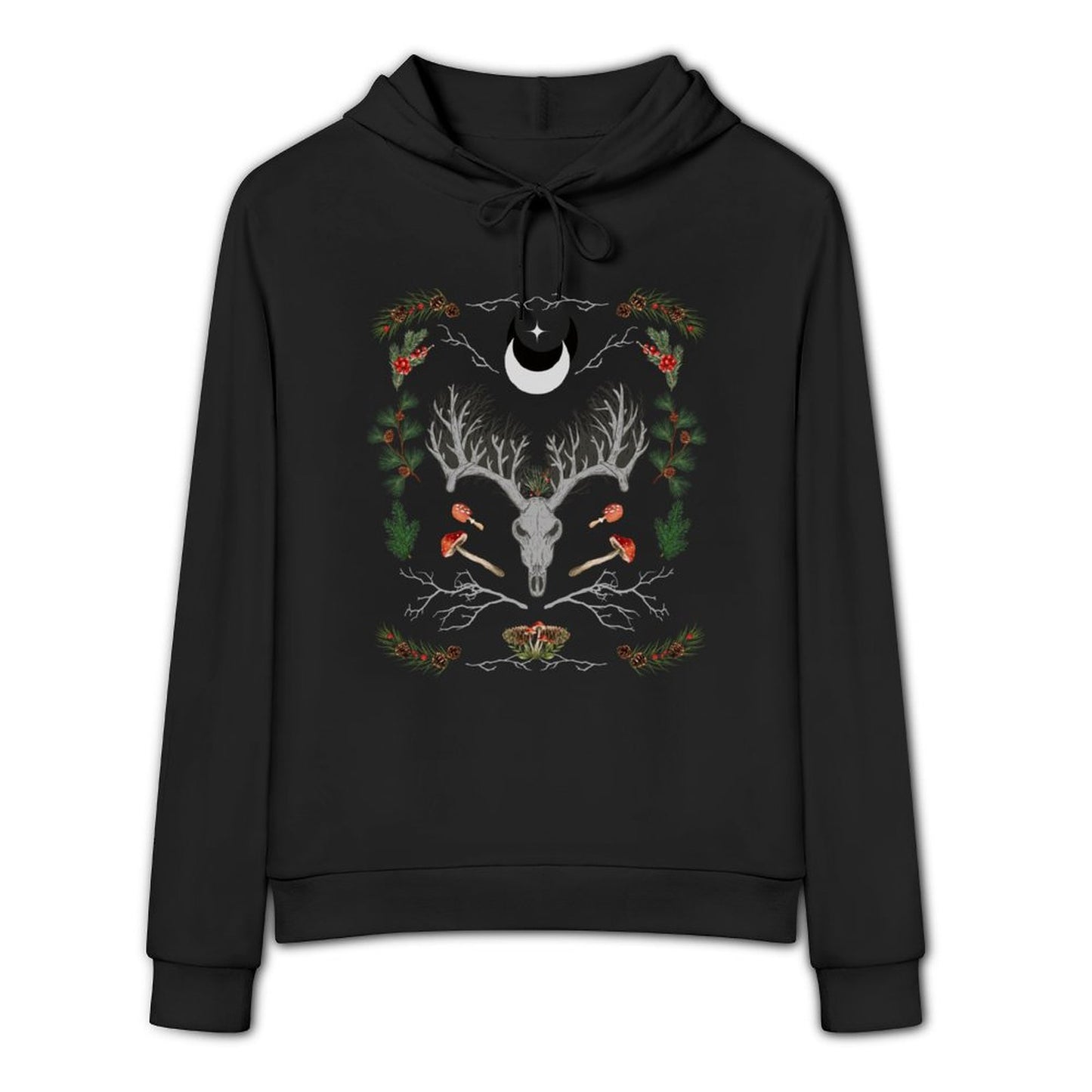 Yuletide Cotton Printed Hoodie - Winter Solstice Shirt, Goth X-Mas Clothing