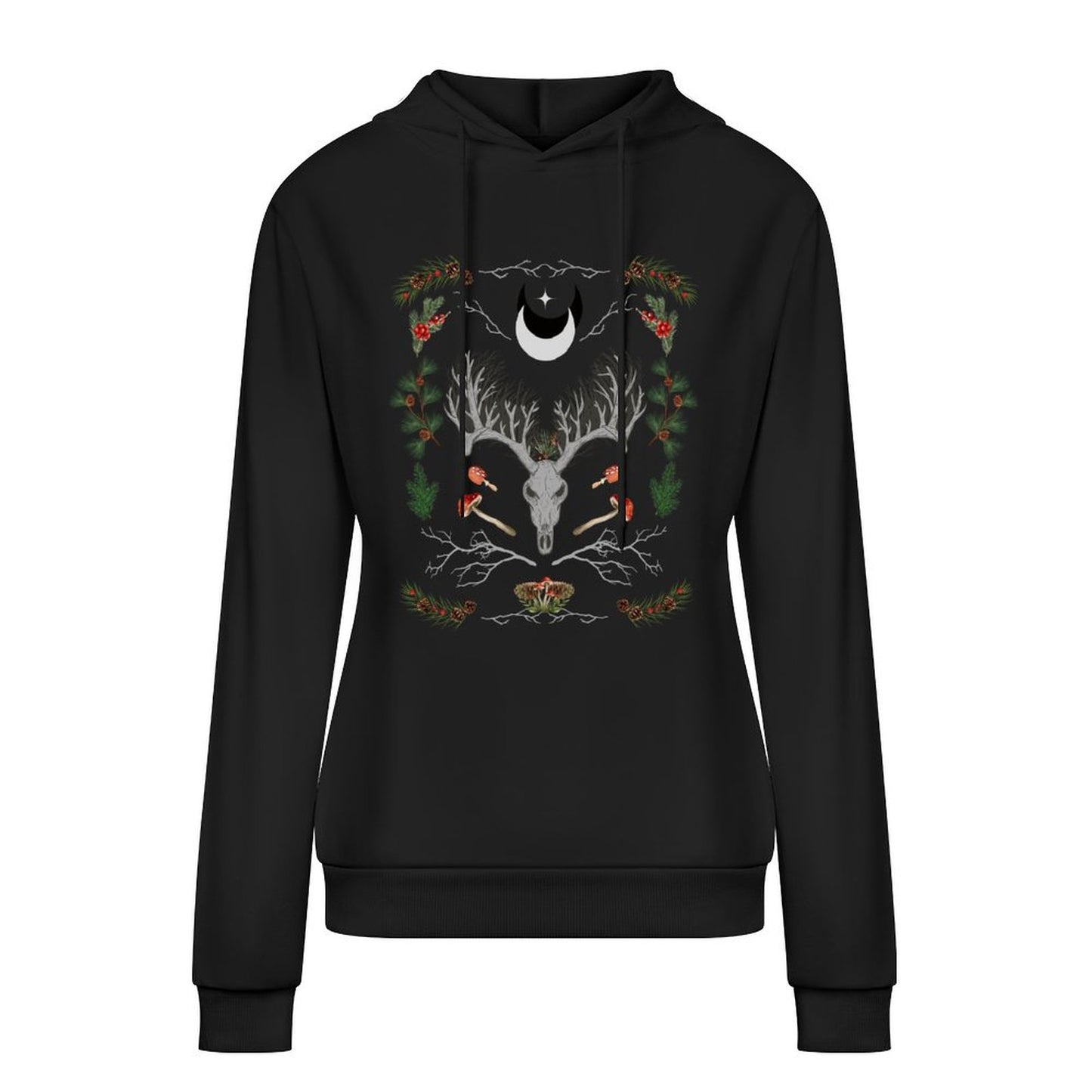Yuletide Cotton Printed Hoodie - Winter Solstice Shirt, Goth X-Mas Clothing