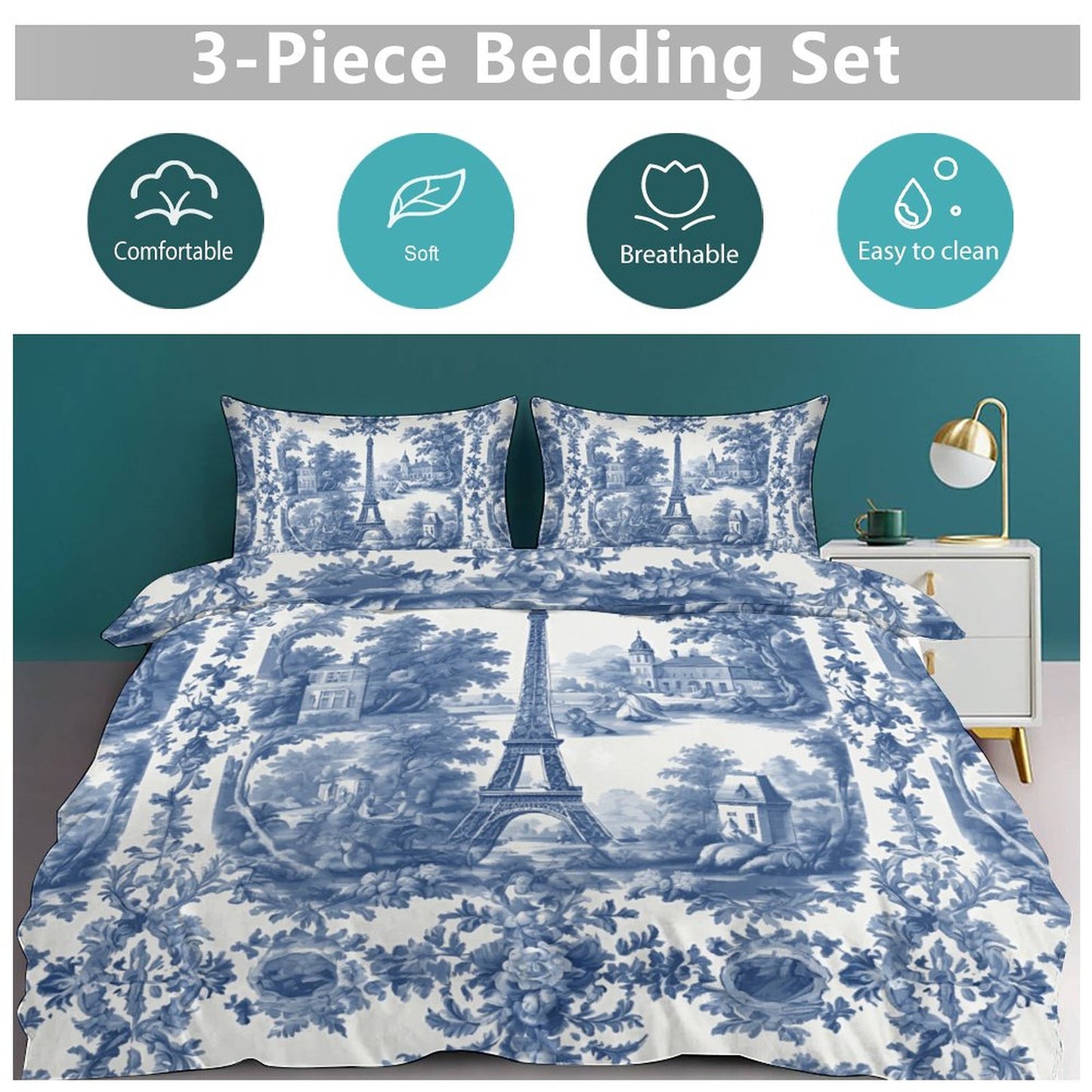 3-Piece Bedding Set-90"x90"/ 229x229cm (Dual-sided Printing)