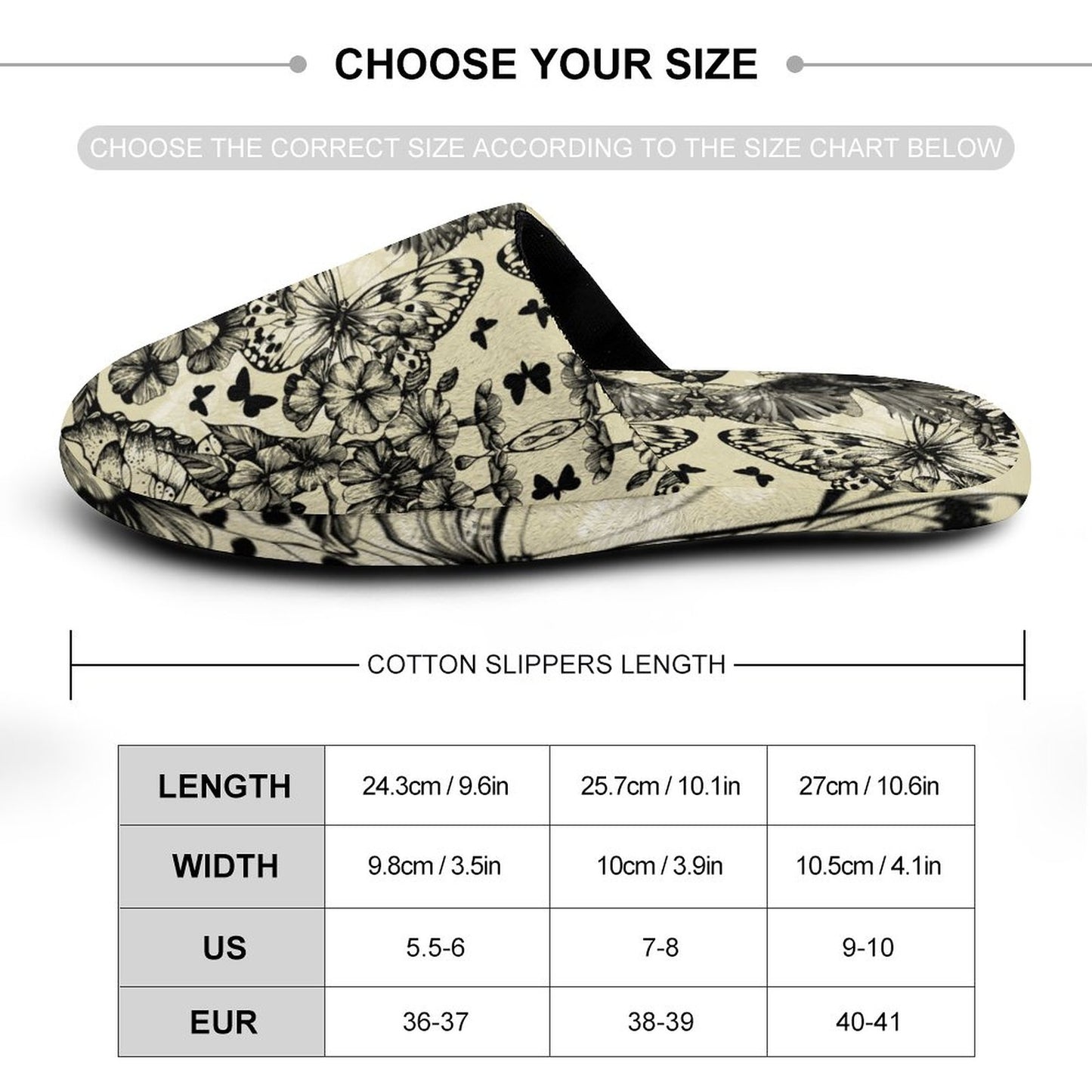 Crows and Butterflies Flannel Ladies Cotton Slippers