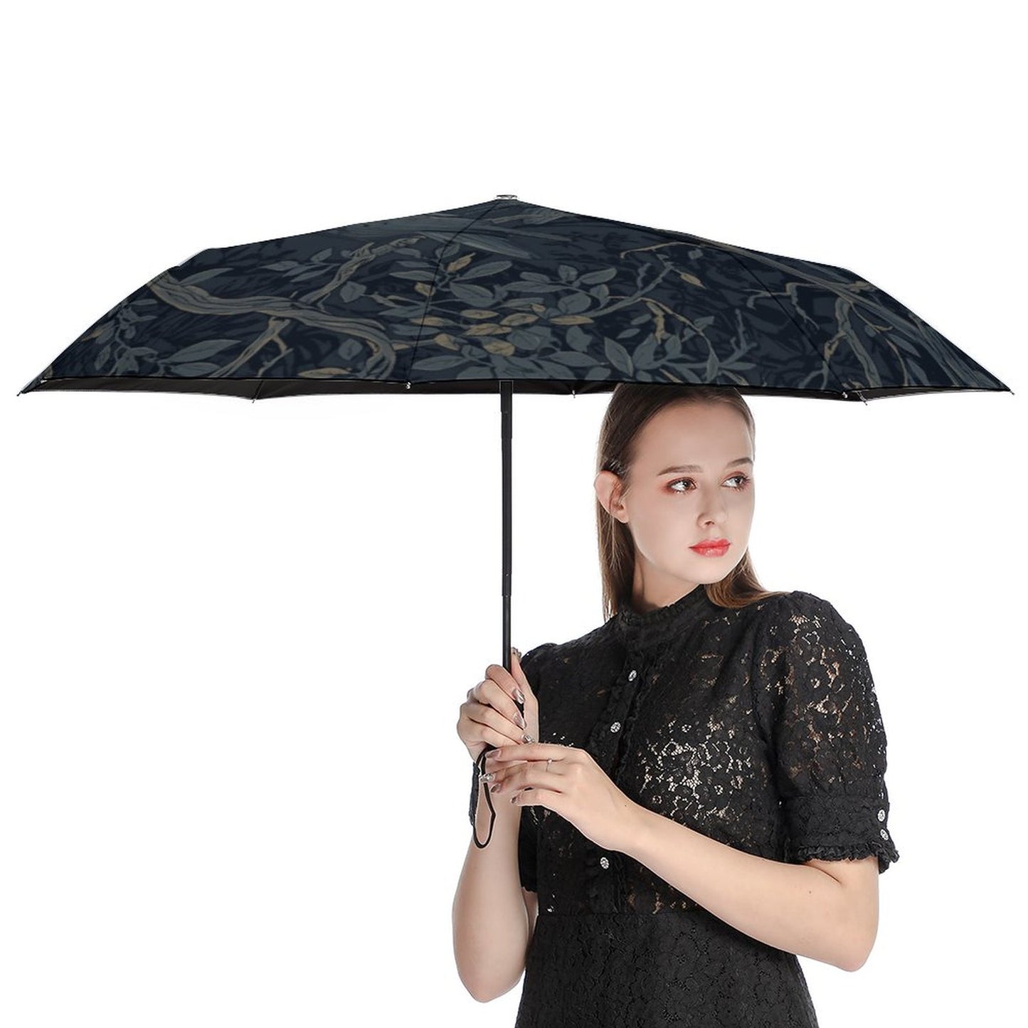 William Morris Inspired Crow Auto Umbrella with Printed Pattern Outside ZYS03-8K