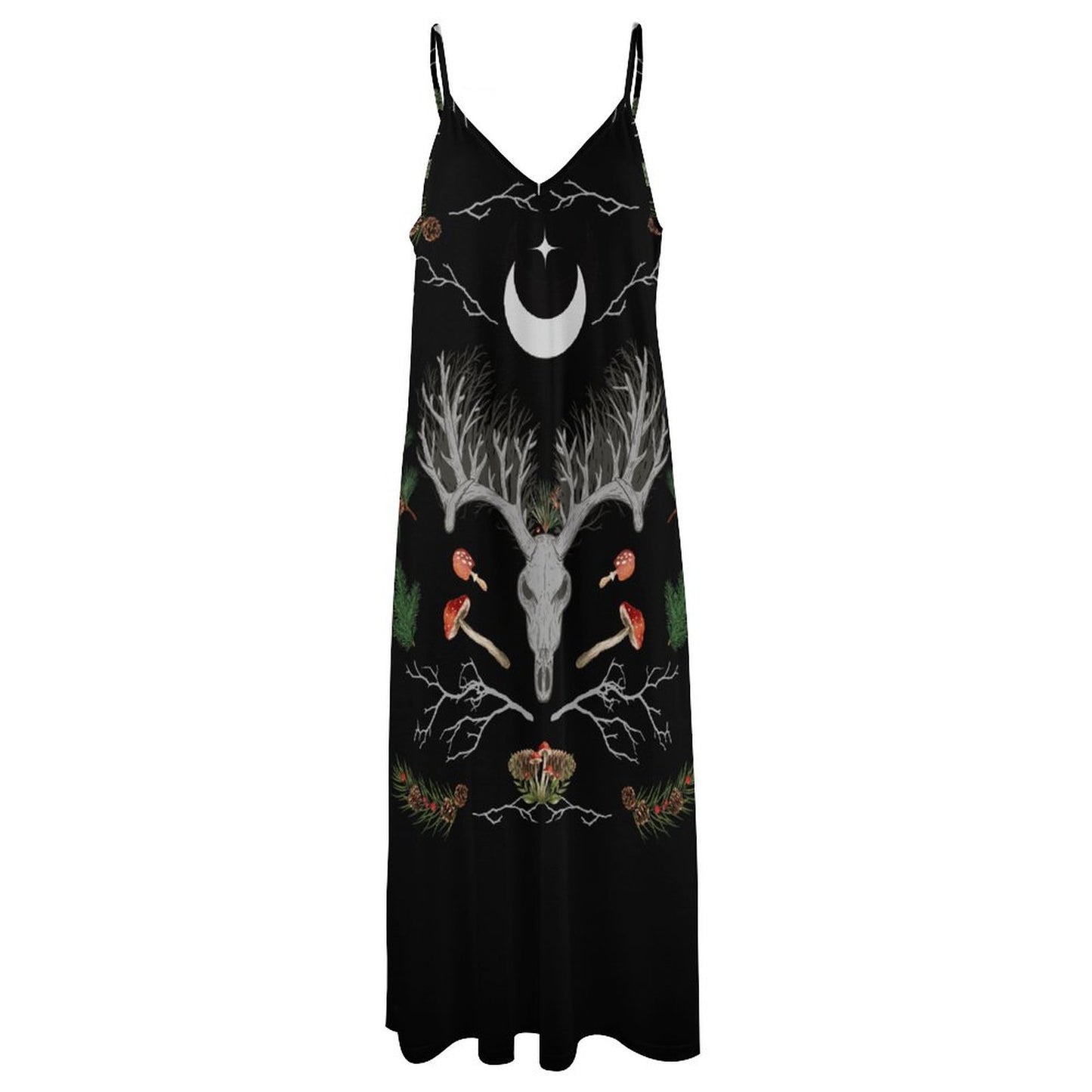 Yuletide Holiday Ankle-length Slip Dress, Pagan Dress, Goth X-Mas Dress, Dark Academia Dress