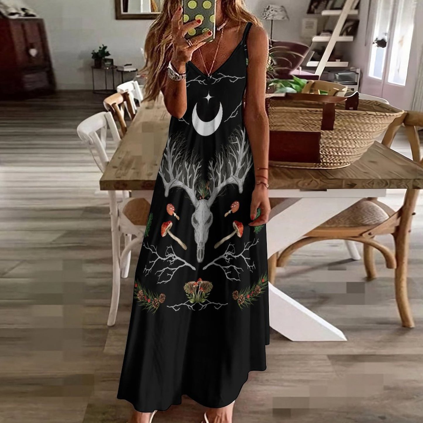 Yuletide Holiday Ankle-length Slip Dress, Pagan Dress, Goth X-Mas Dress, Dark Academia Dress