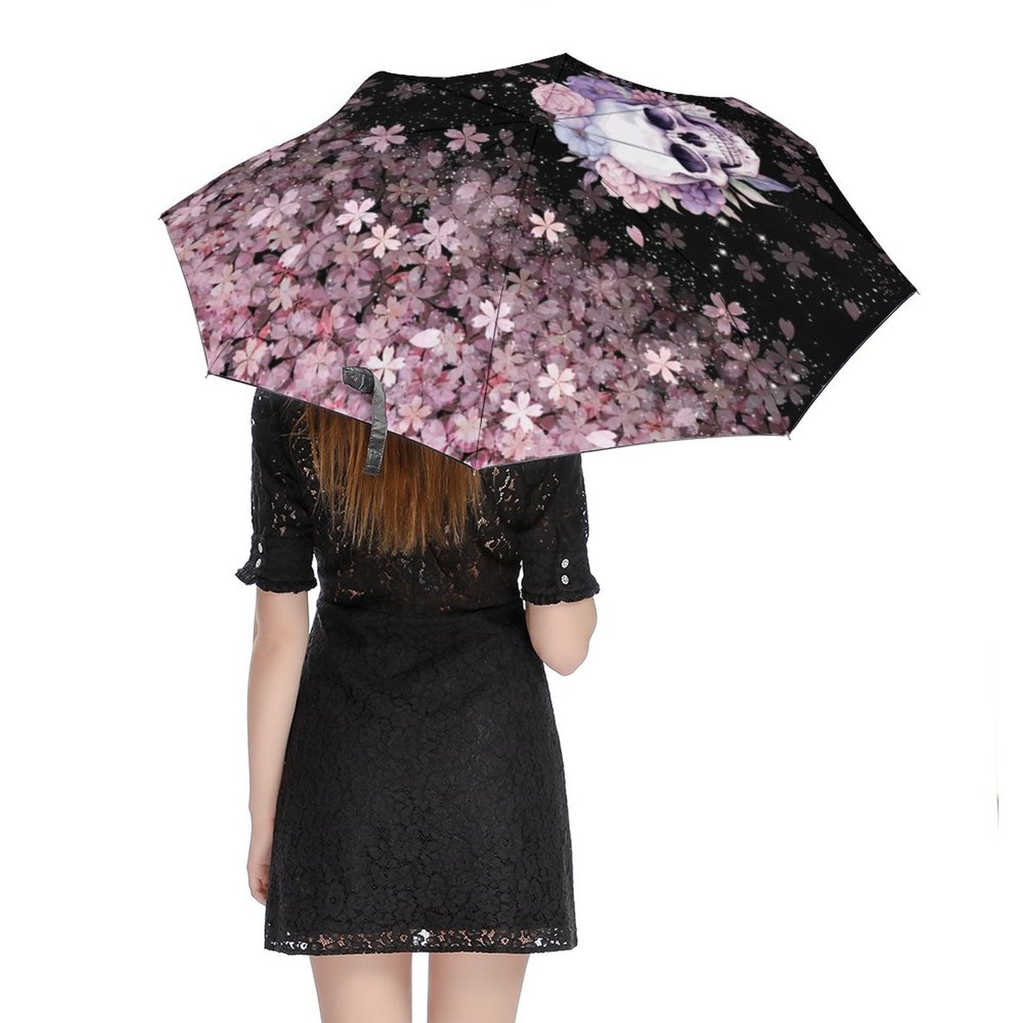 Floral Skull Auto Umbrella with Printed Pattern Outside ZYS03-8K