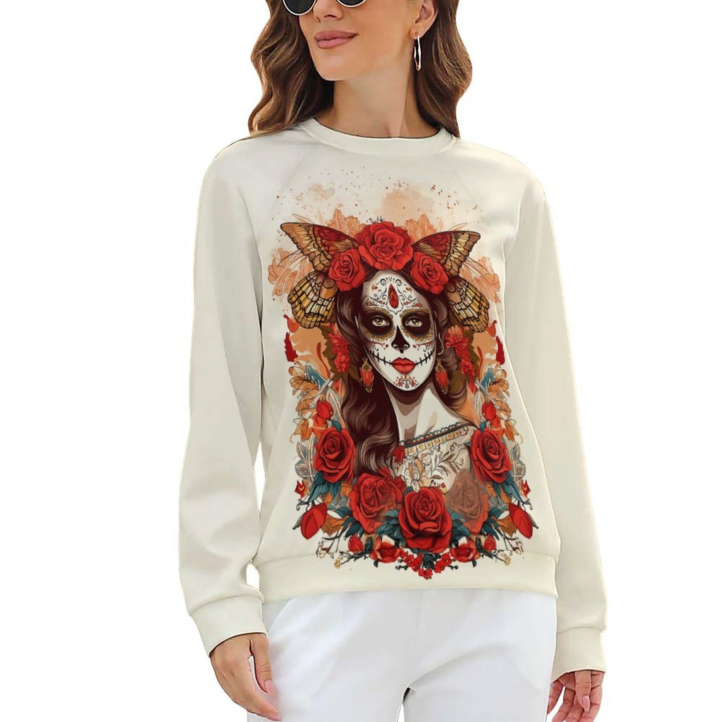 Day of Dead Fall 280gsm Custom Sweatshirt Designs Raglan Style RHDEC2 (All-Over Printing)