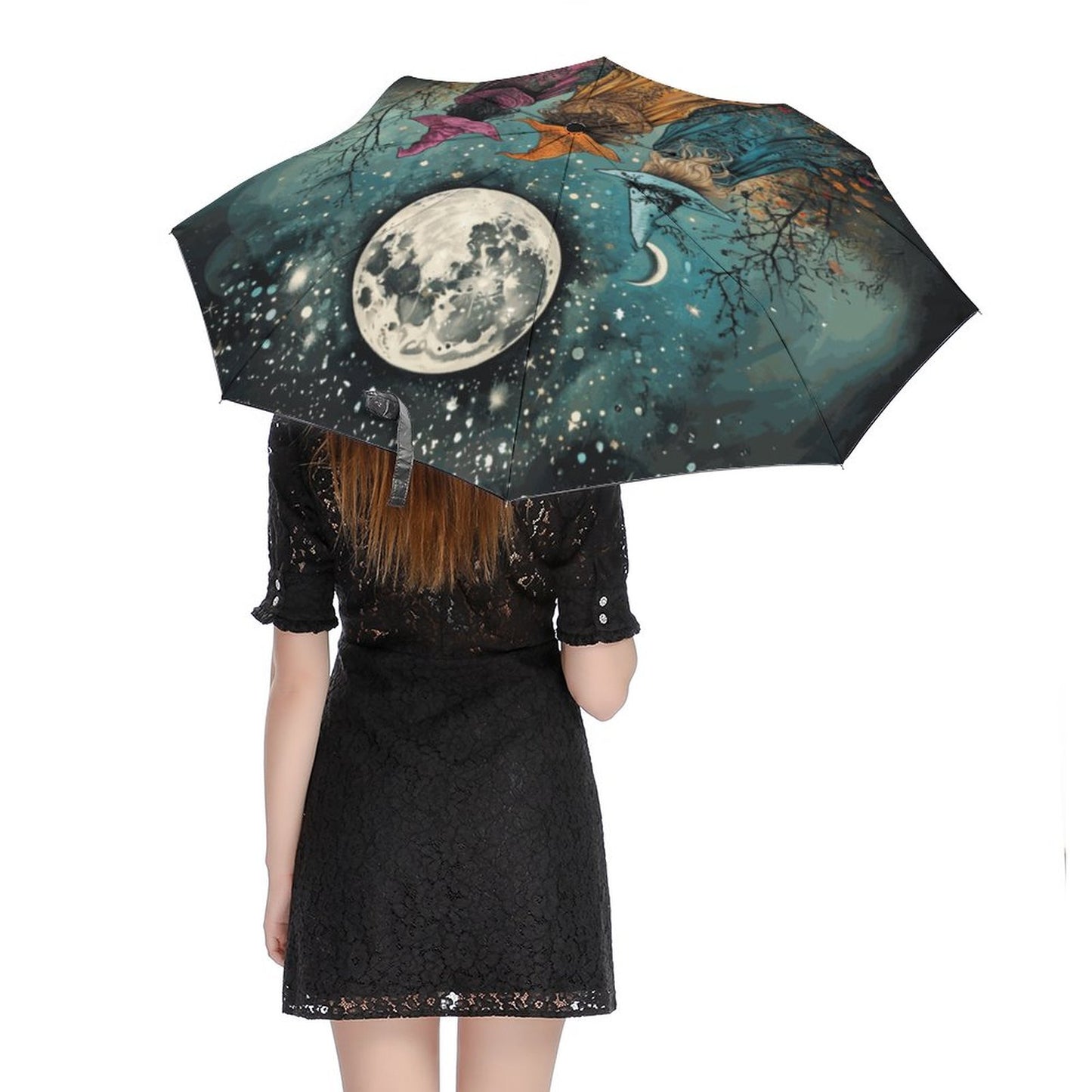 Boho Witches Auto Umbrella with Printed Pattern Outside, Witch Umbrella