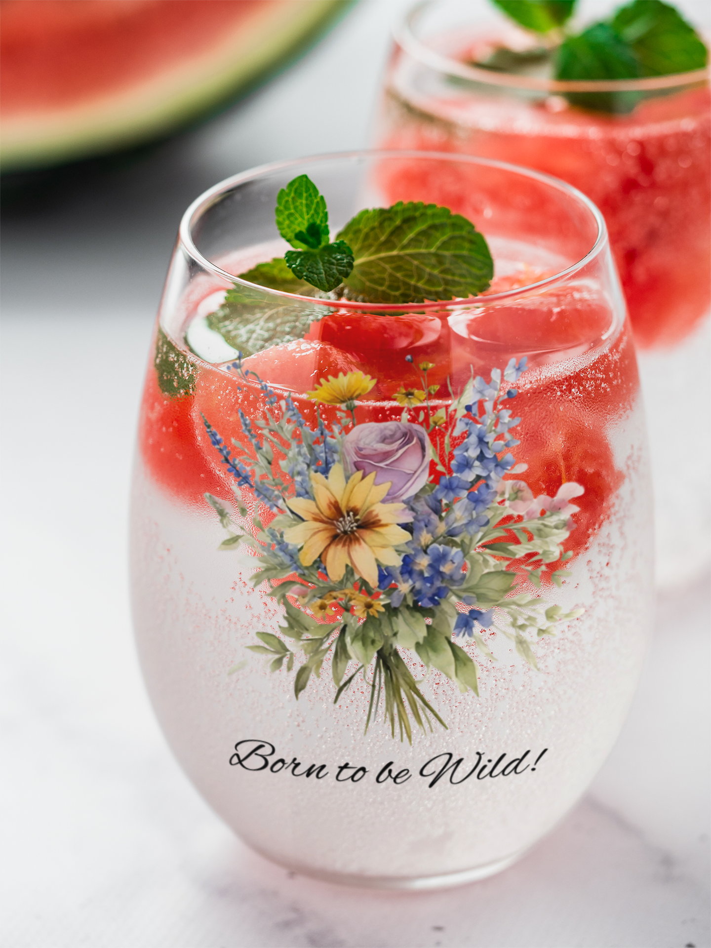 Born to be Wild wine glass, Wildflowers Stemless Wine Glass, 11.75oz - The Witchy Gypsy