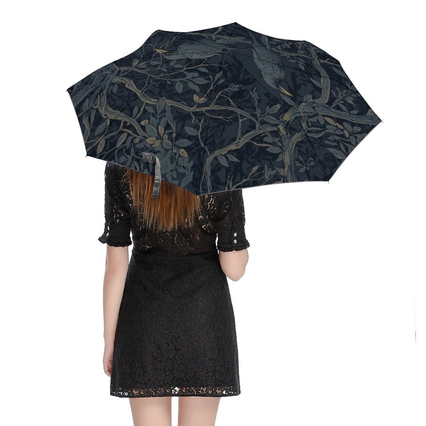 William Morris Inspired Crow Auto Umbrella with Printed Pattern Outside ZYS03-8K