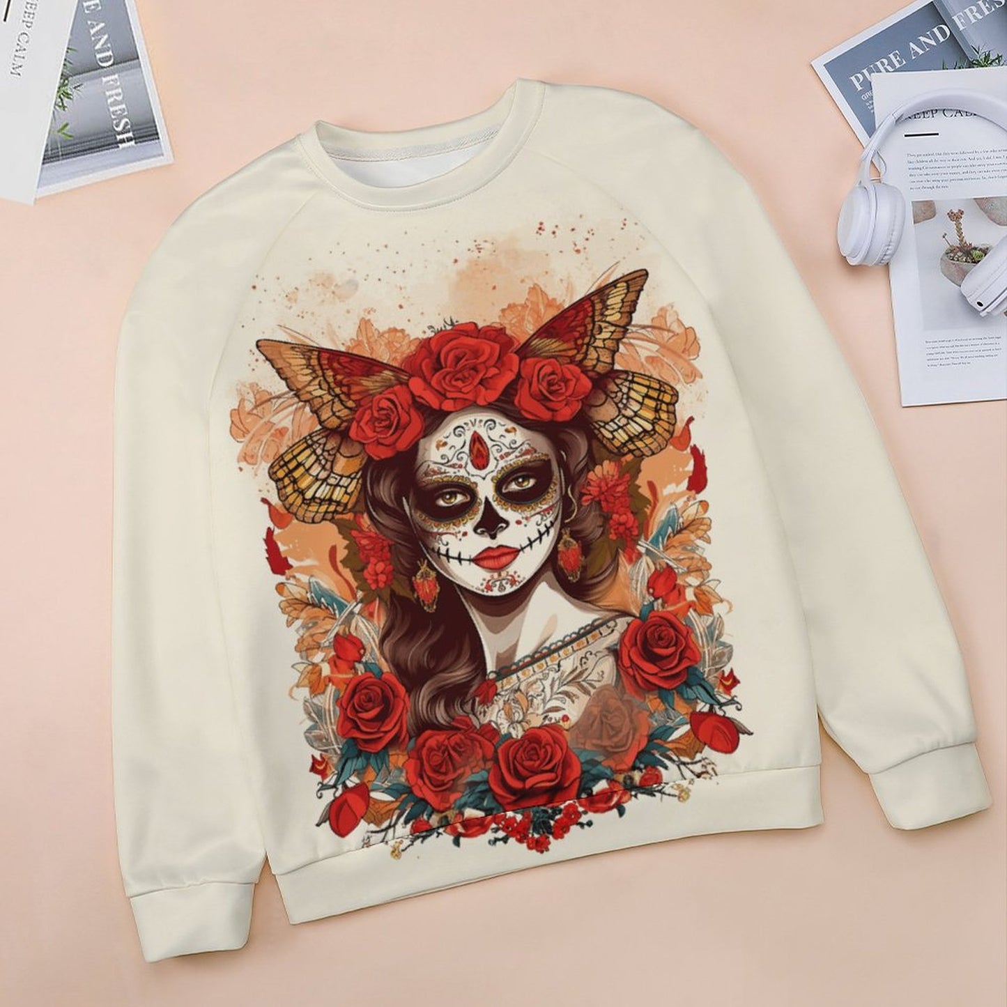 Day of Dead Fall 280gsm Custom Sweatshirt Designs Raglan Style RHDEC2 (All-Over Printing)