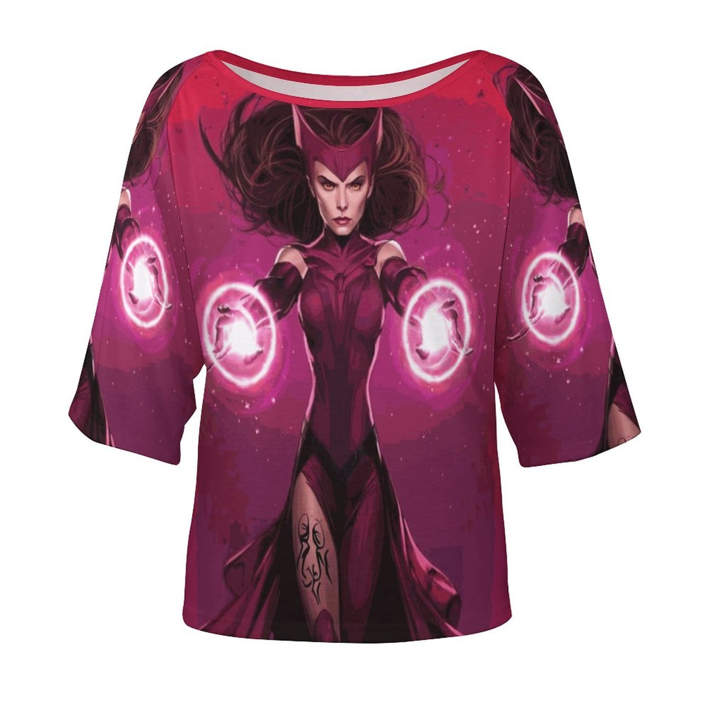 Scarlet Witch 180gsm Women’s Off the Shoulder Half-Sleeve T-shirt BAT (All-Over Printing)