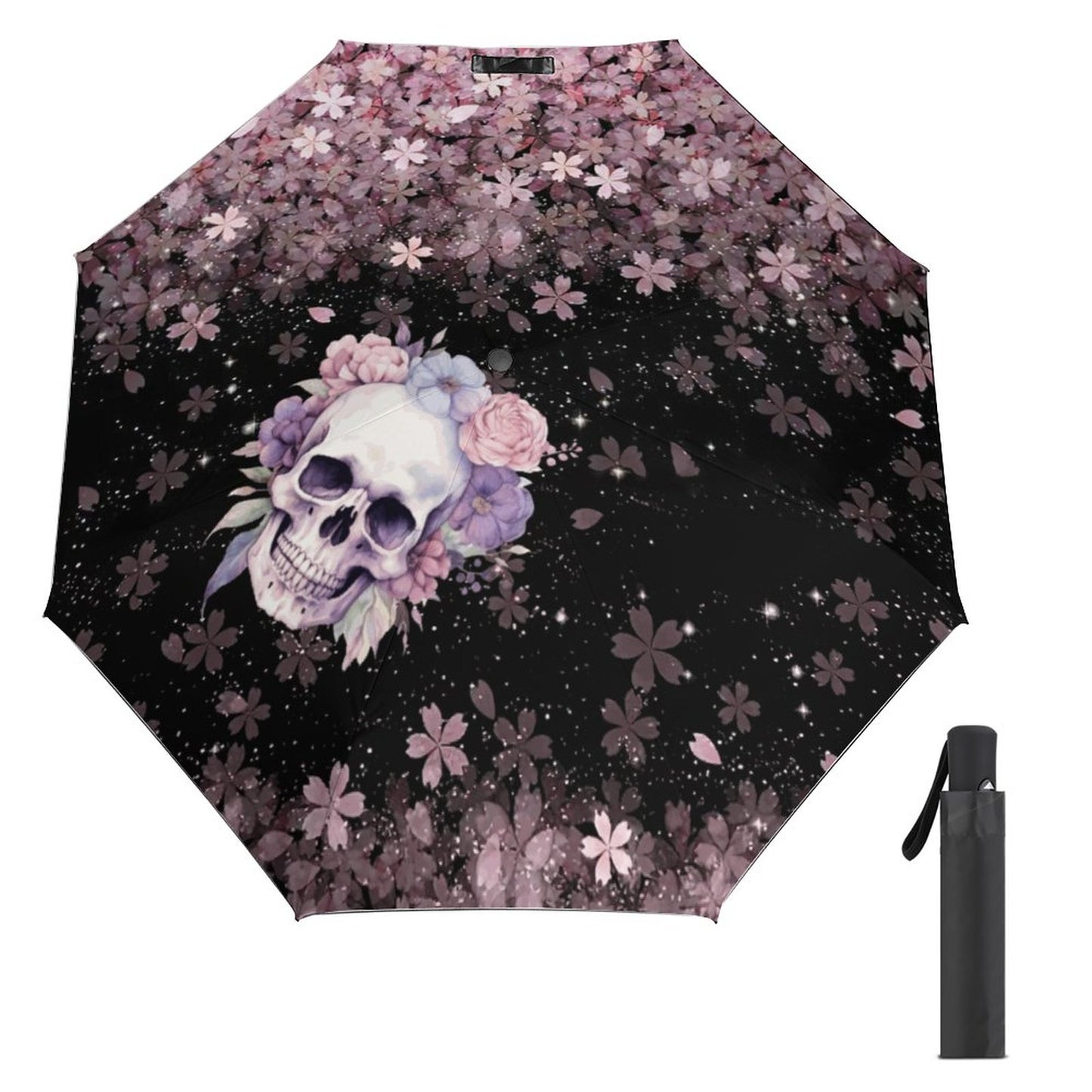 Floral Skull Auto Umbrella with Printed Pattern Outside ZYS03-8K