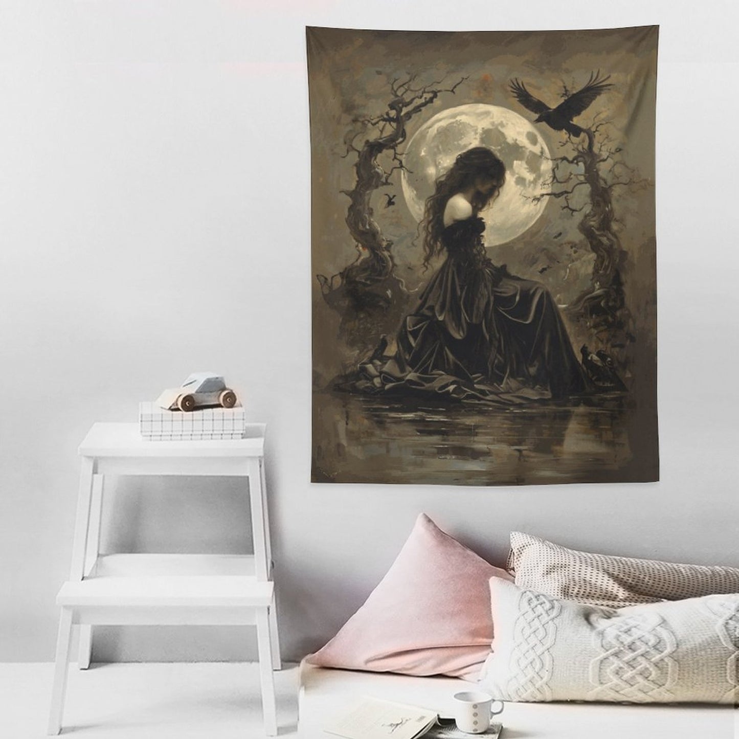 Morrigan Wall Art with Vertical Tapestry