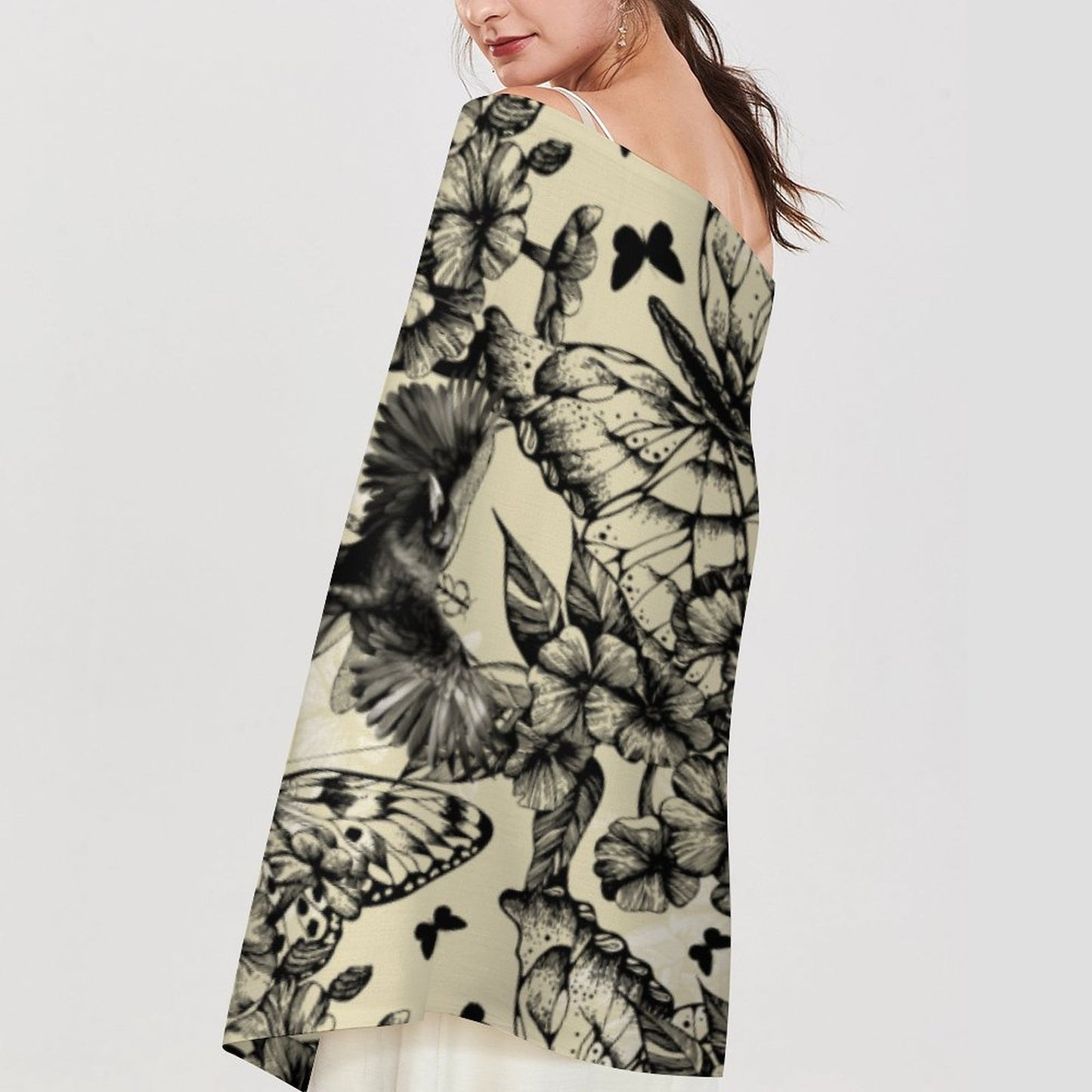 Crows in Flight Cashmere-like Tassel Scarf (All-Over Printing)