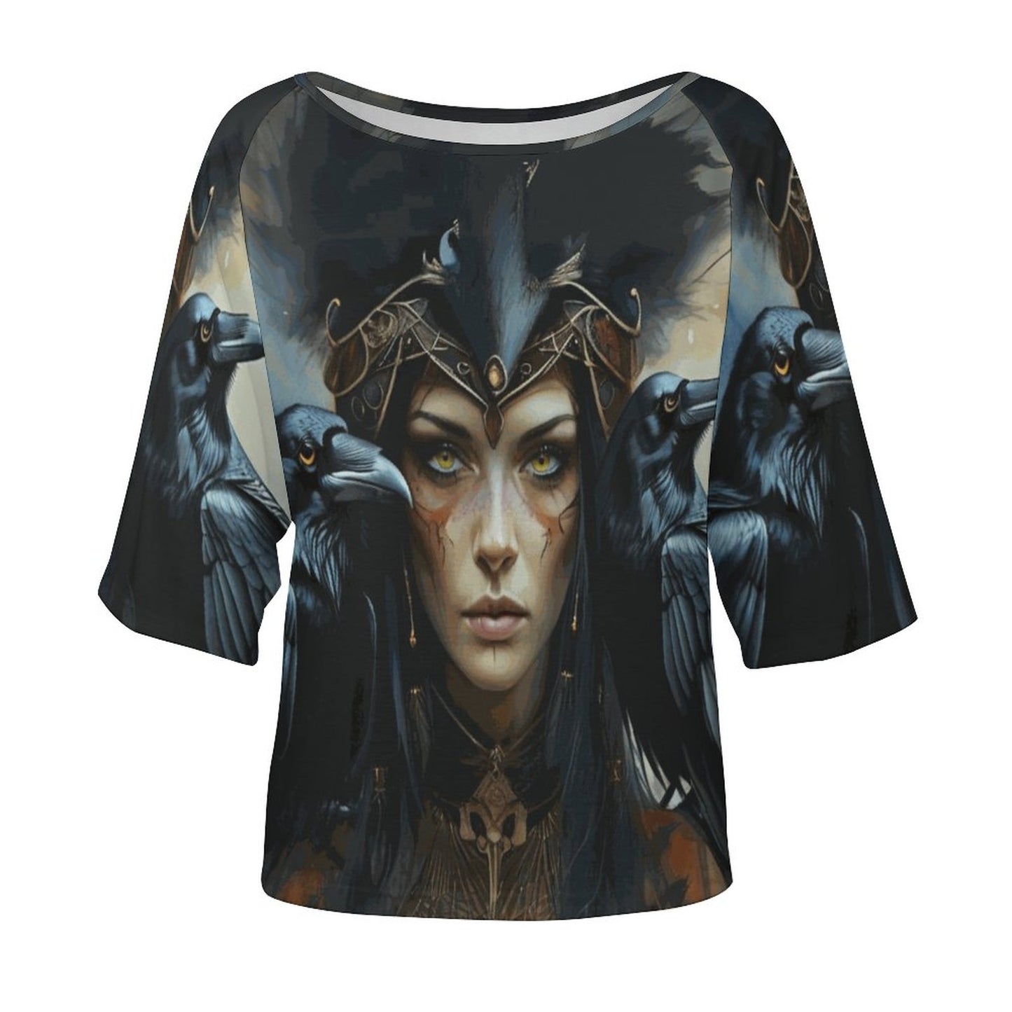 Celtic Goddess Morrigan 180gsm Women’s Off the Shoulder Half-Sleeve T-shirt BAT (All-Over Printing)