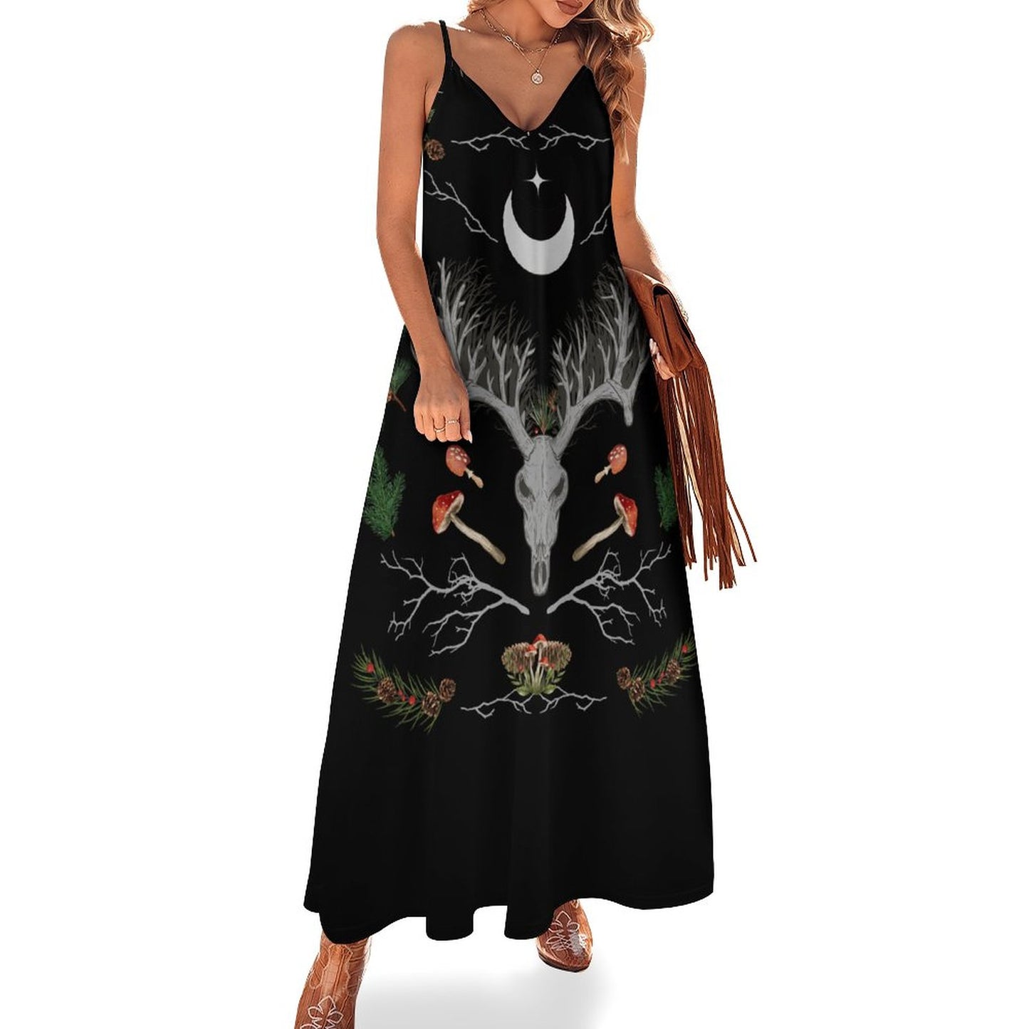Yuletide Holiday Ankle-length Slip Dress, Pagan Dress, Goth X-Mas Dress, Dark Academia Dress
