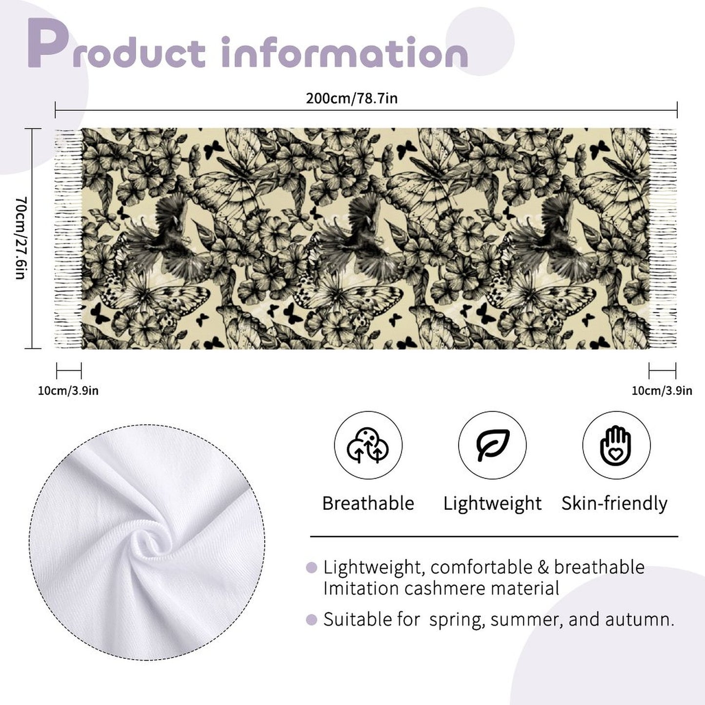Crows in Flight Cashmere-like Tassel Scarf (All-Over Printing)