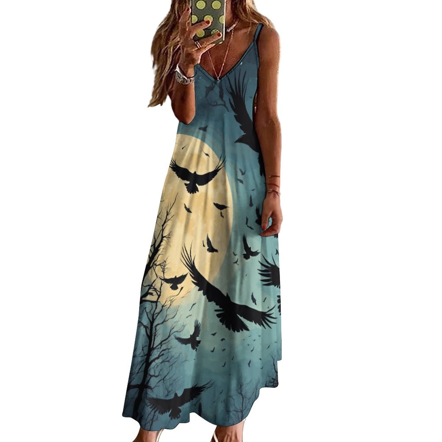 Midnight Crows Ankle-length Slip Dress BDQ (All-Over Printing)