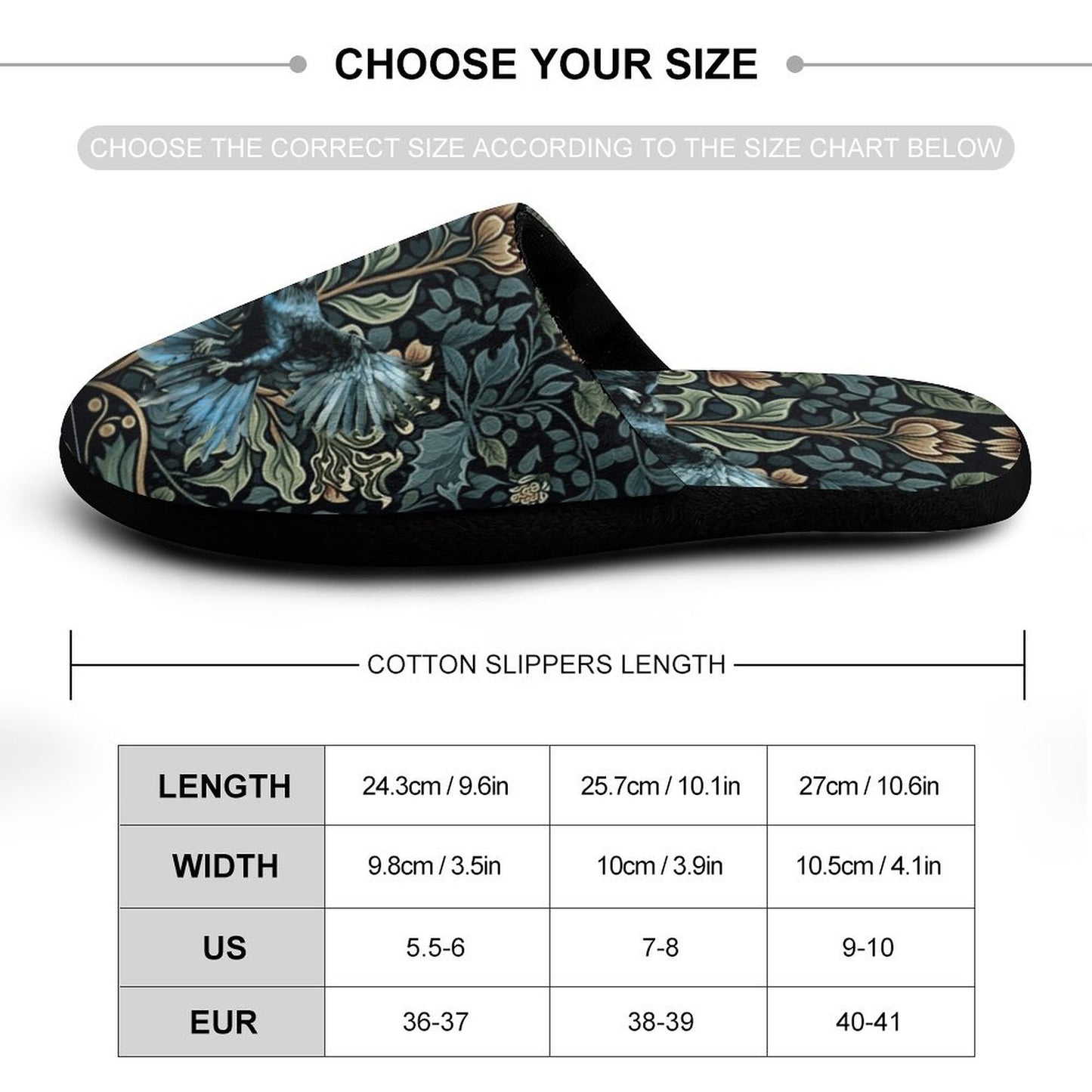 Crow in Green Flannel Ladies Cotton Slippers
