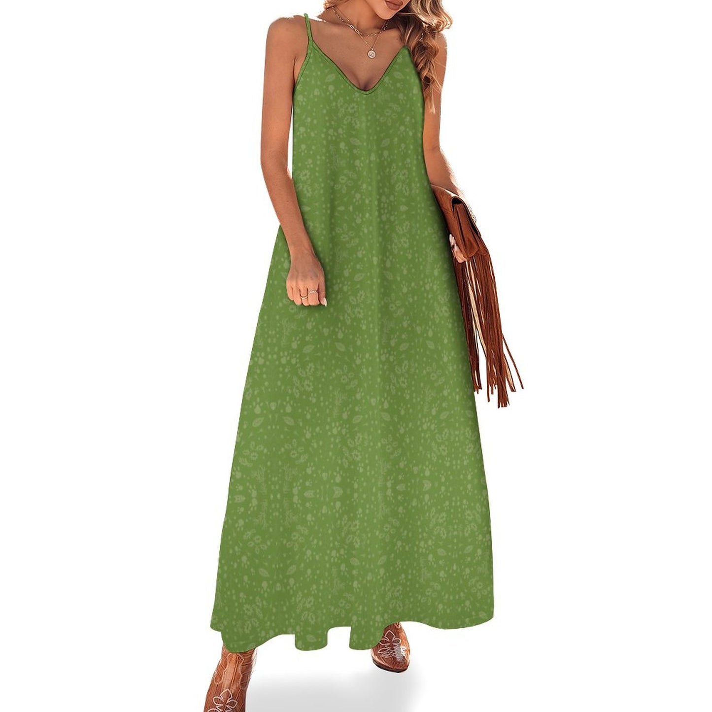 Green Floral Ankle-length Slip Dress BDQ (All-Over Printing)