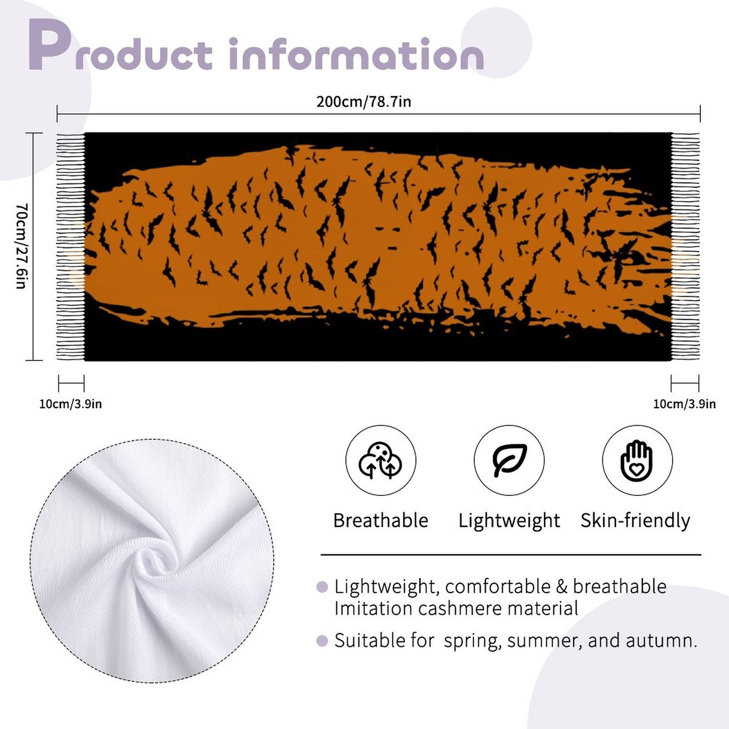 Cloud of Bats in Rust Cashmere-like Tassel Scarf (All-Over Printing)