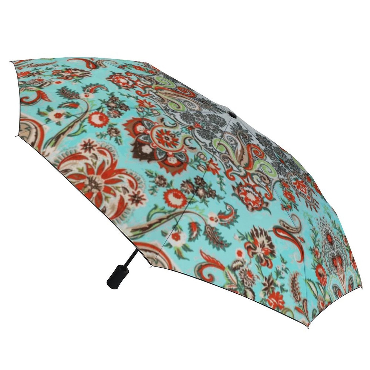 Turquoise Paisley Auto Umbrella with Printed Pattern Outside ZYS03-8K