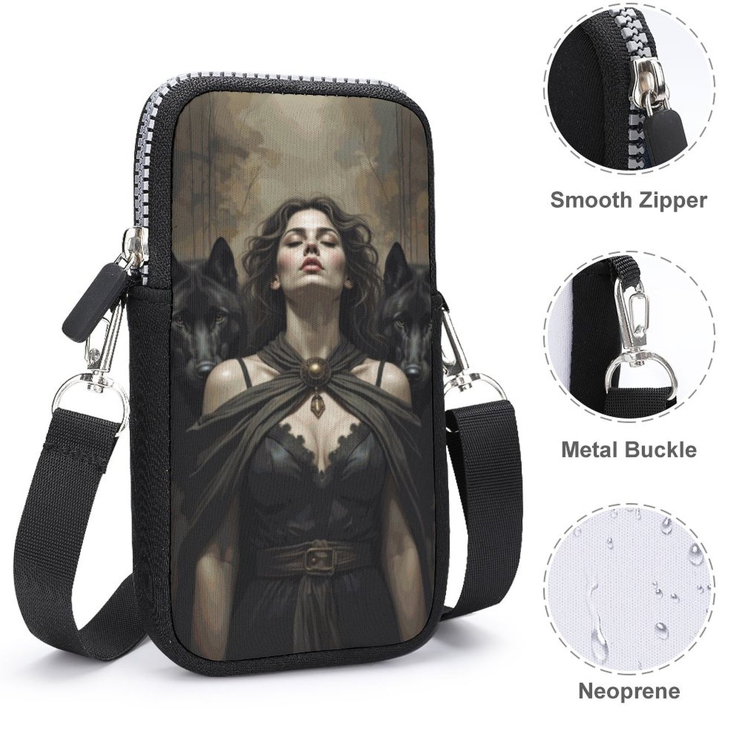 Hectate with Her Wolves Cell Phone Crossbody Pouch