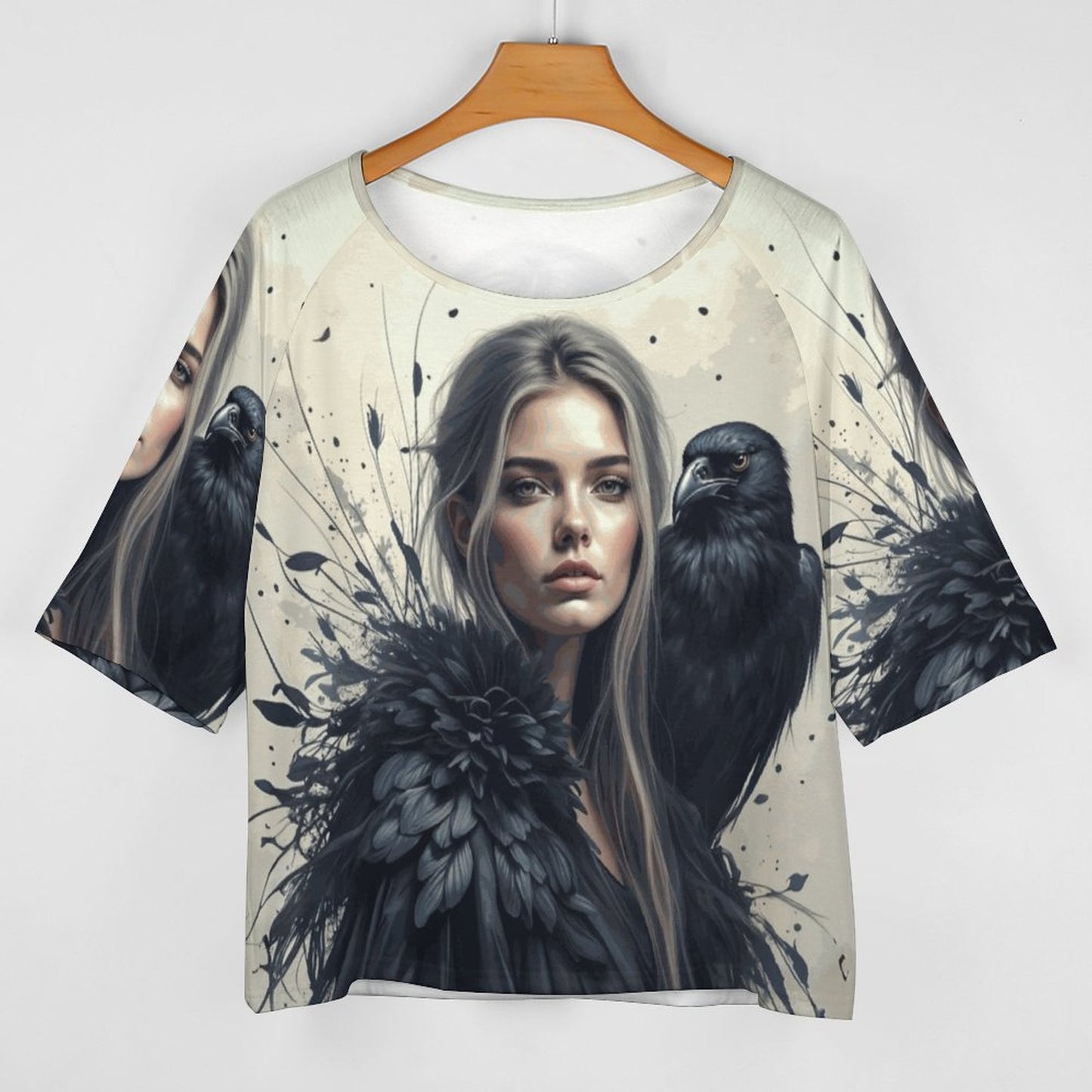 Morrigan and Crow 180gsm Women’s Off the Shoulder Half-Sleeve T-shirt BAT (All-Over Printing)