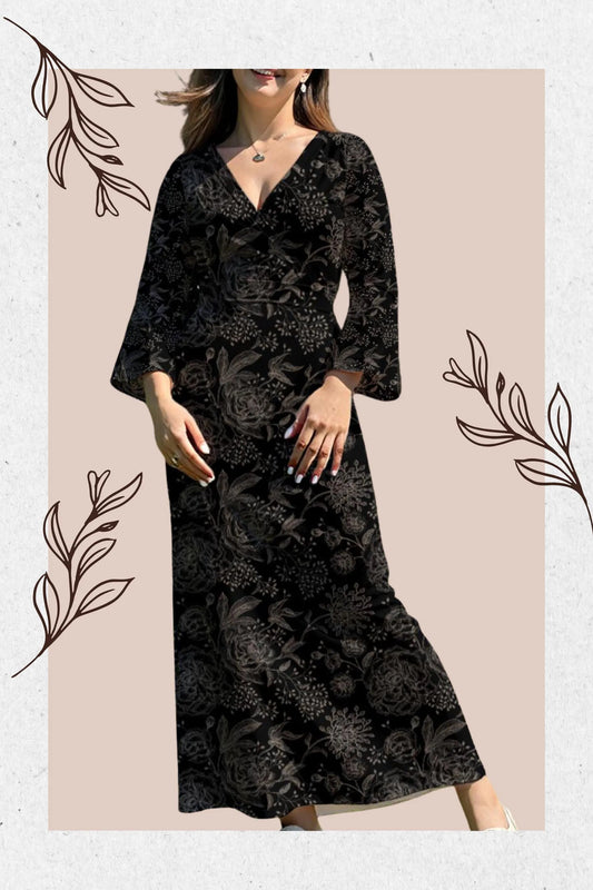 Black Floral Bell Sleeve Dress, Witchy Ensemble Practical Magic inspired