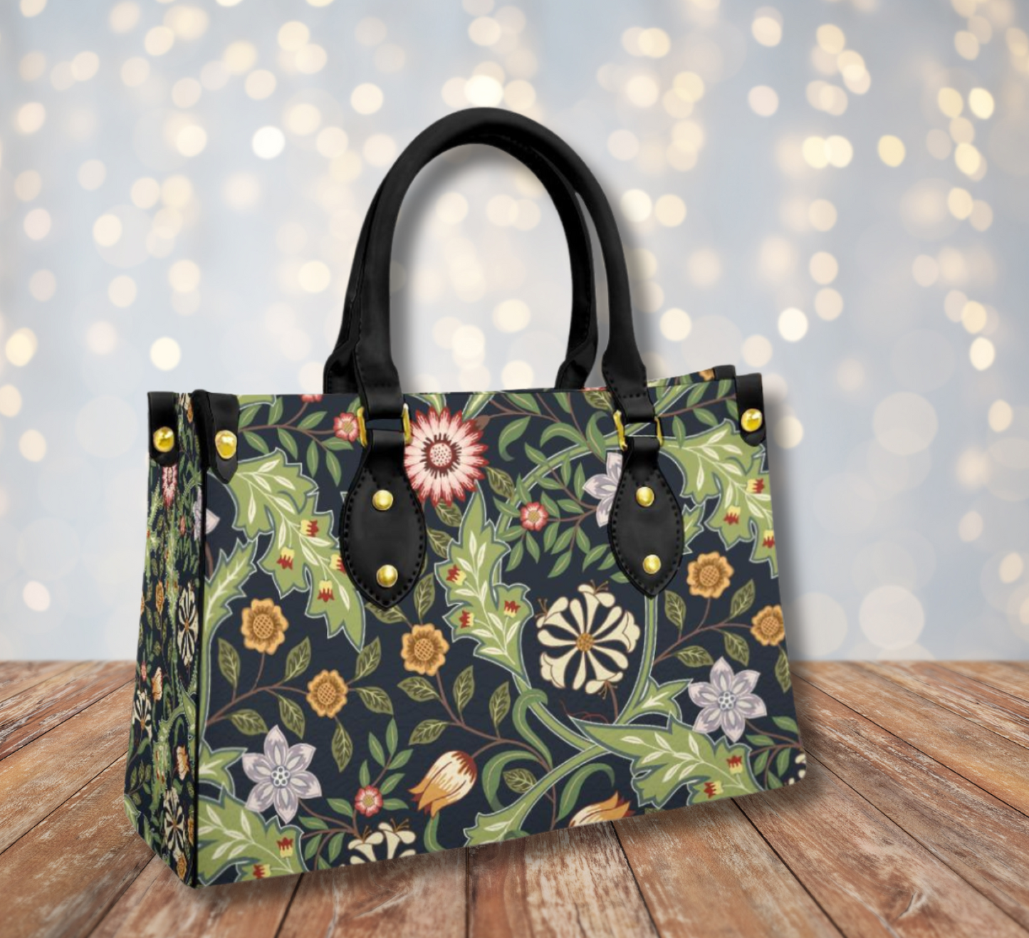 William Morris Inspired Floral Purse With Black Handle - Practical Magic Collection