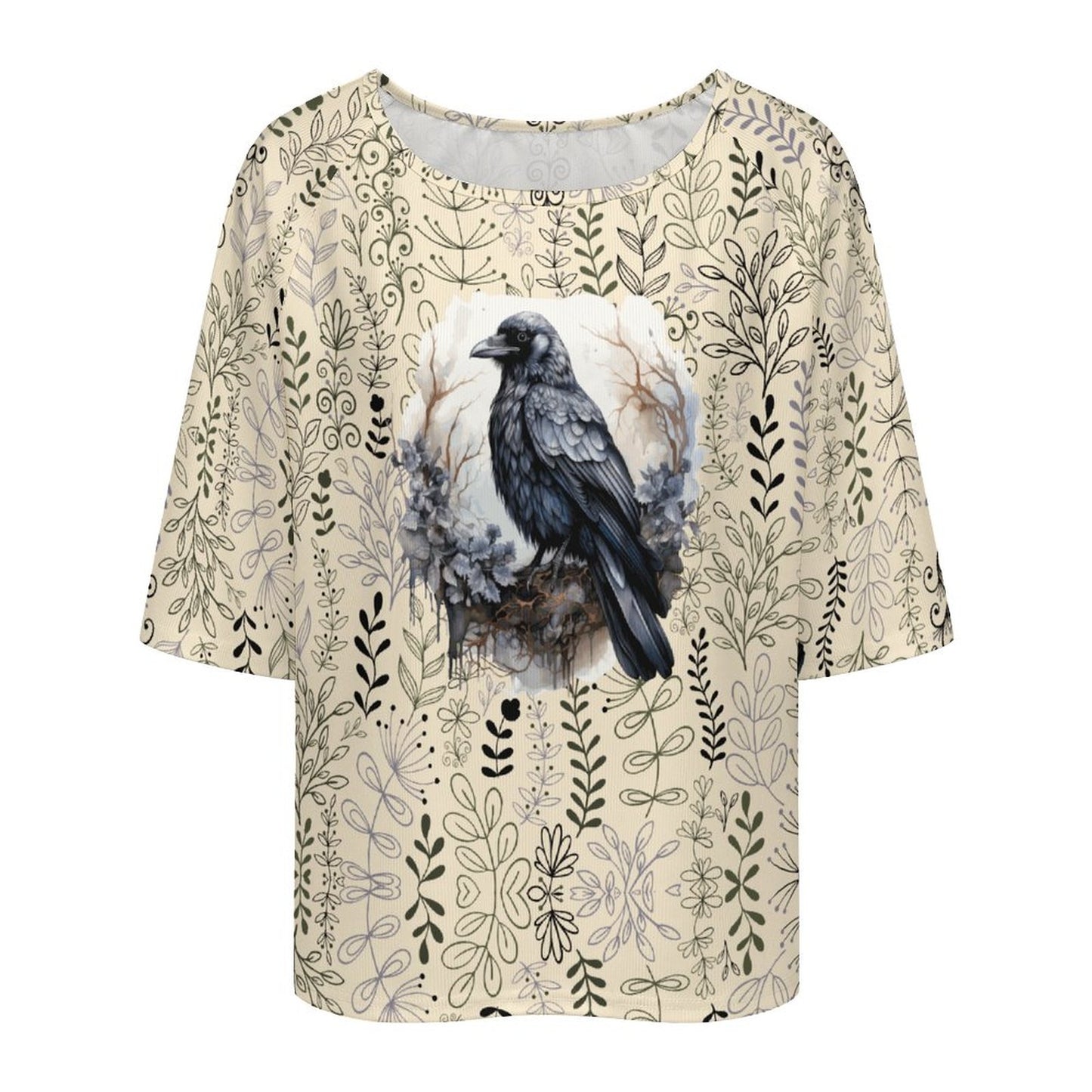 Loose-Fit 3/4 Sleeve Boat Neck T-Shirt(All-Over Printing)