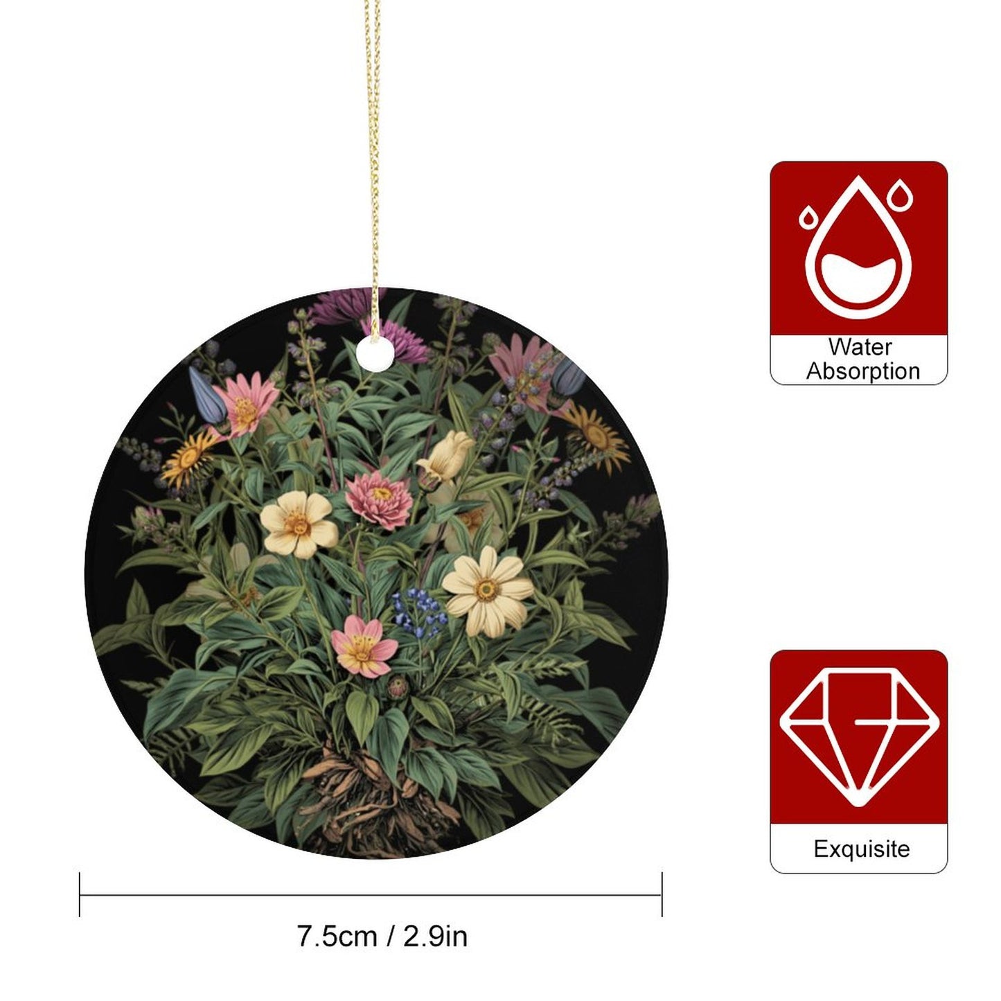 Poisonous Witchcraft Floral Ceramic Christmas Ornament - Pagan Holiday Decor