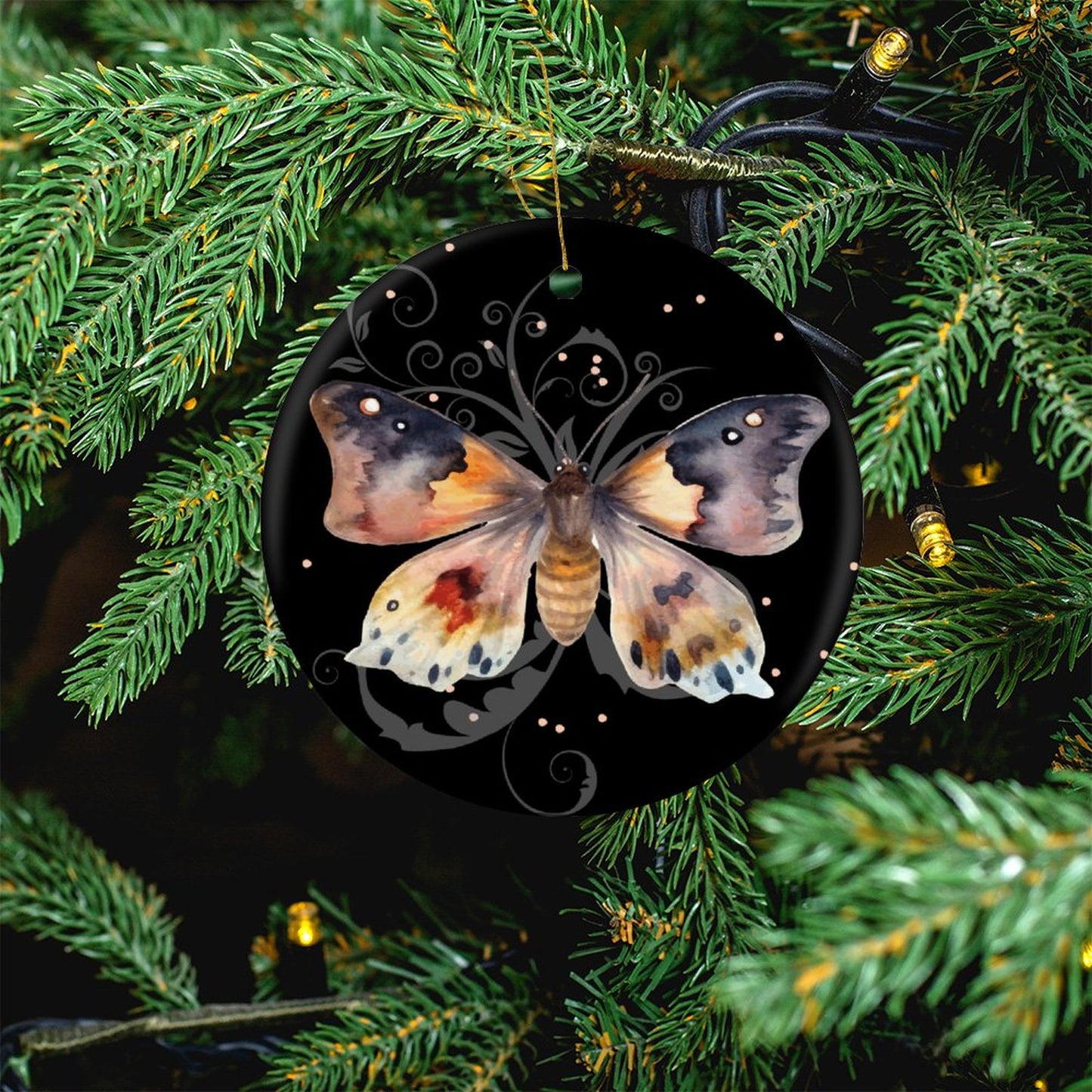 Dreamy Night Lunamoth Round Christmas Ceramic Ornament