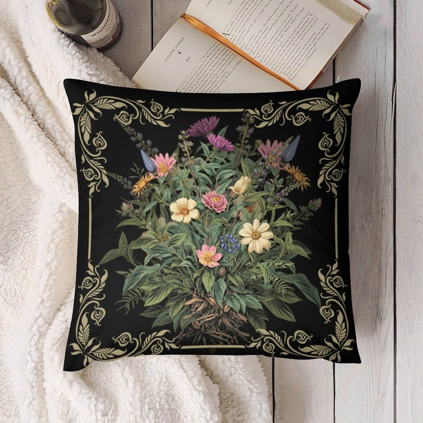 Poisonous Witchcraft Floral Plush Pillow Case - Witchy Home Decor Set of 2