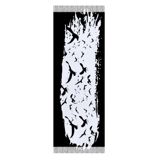 Bright White Cashmere-like Tassel Scarf (All-Over Printing)