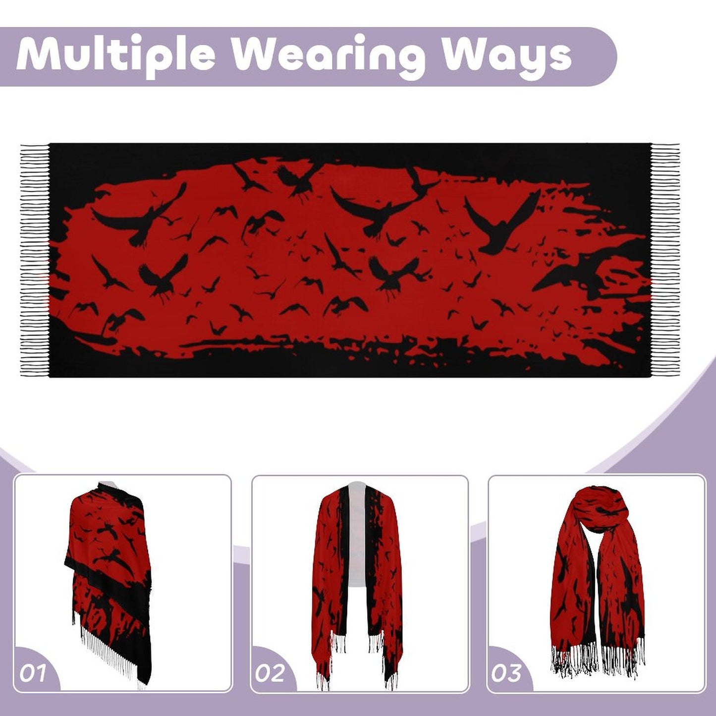 Murder of Crows Siren Tassel Scarf (All-Over Printing)