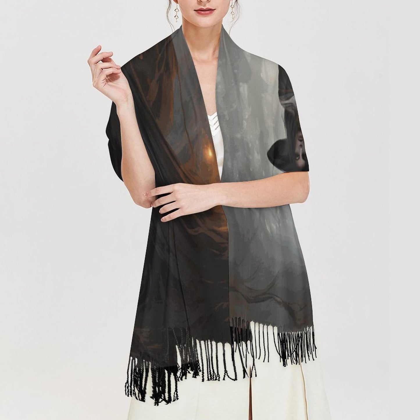 The Witch Cashmere-like Tassel Scarf (All-Over Printing)