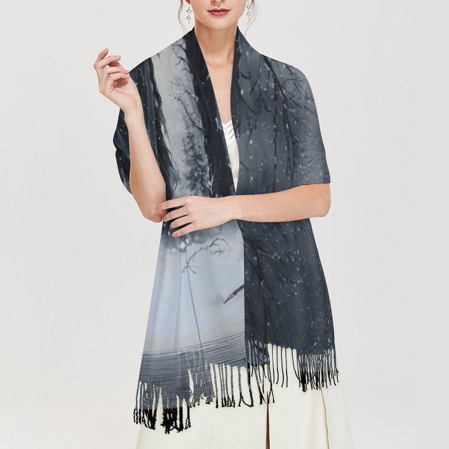 Winter Witch Cashmere-like Tassel Scarf (All-Over Printing)