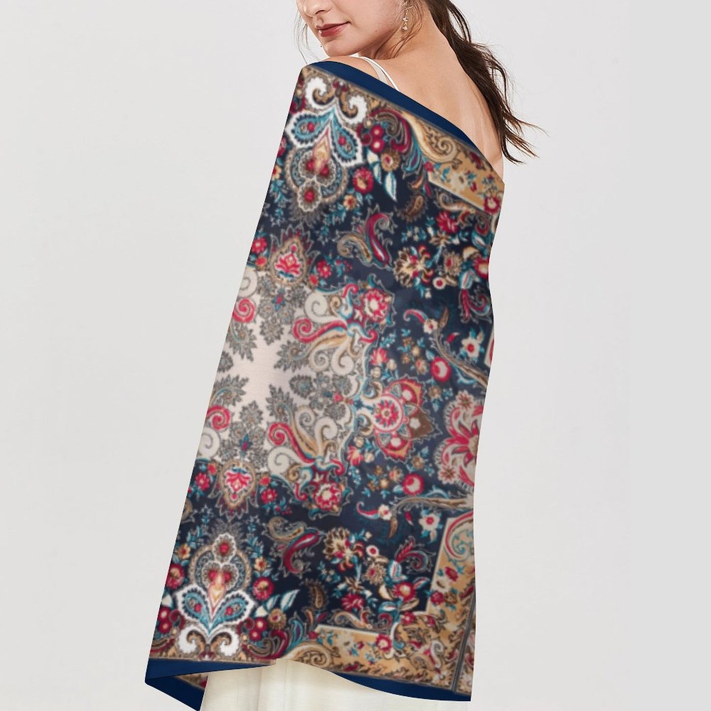 Paisley in Navy Cashmere-like Tassel Scarf (All-Over Printing)