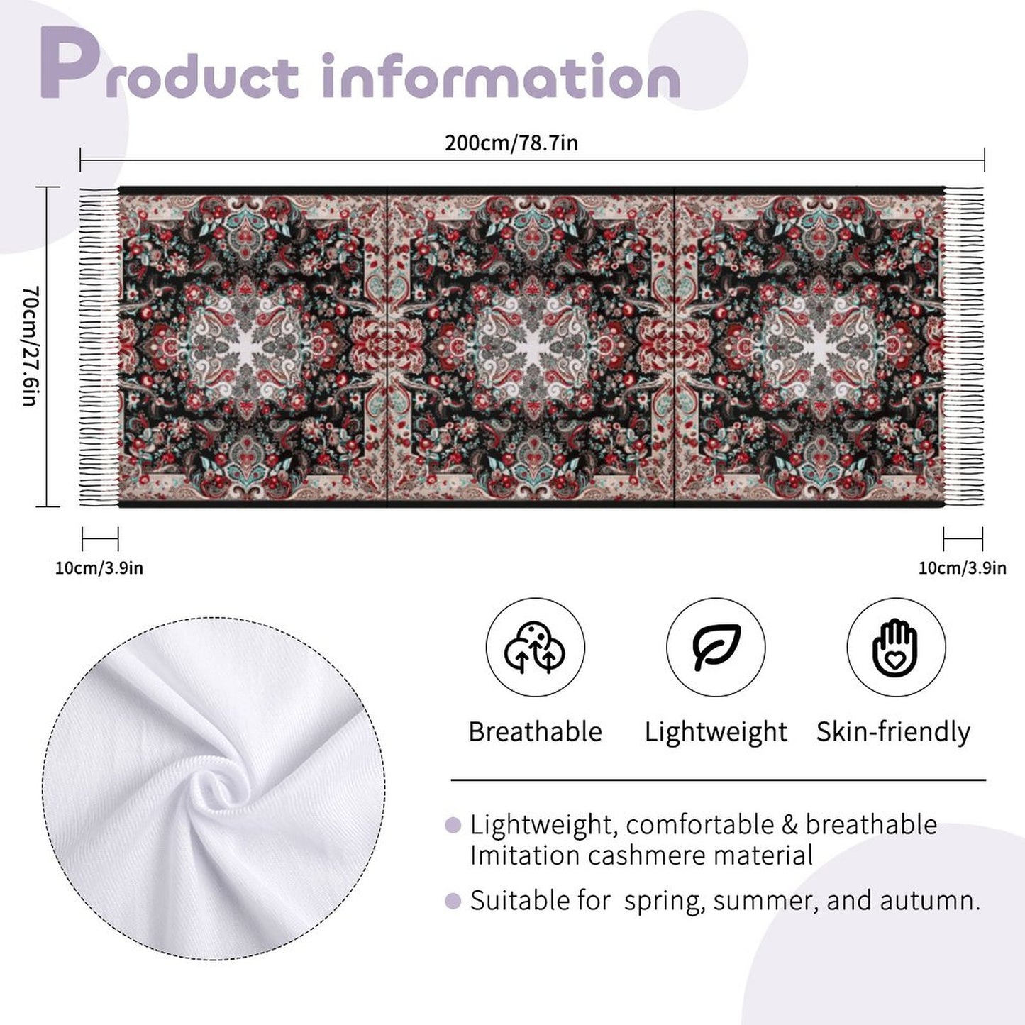 Paisley in Black Cashmere-like Tassel Scarf (All-Over Printing)