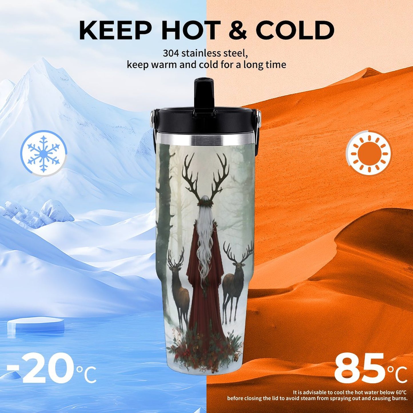 Elen of the Ways 30oz Car Cup with Handle - Yule Witch Tumbler