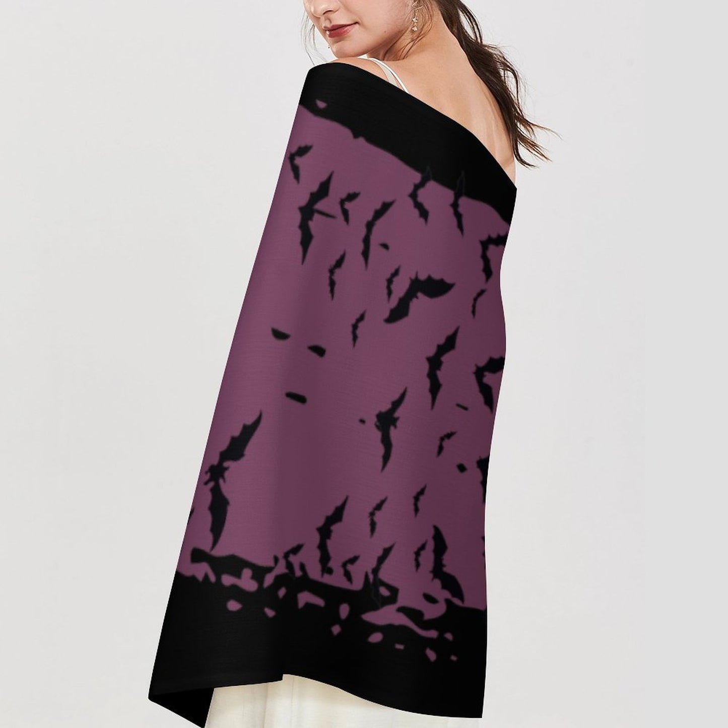 Cloud of Bats in Mauve Cashmere-like Tassel Scarf (All-Over Printing)