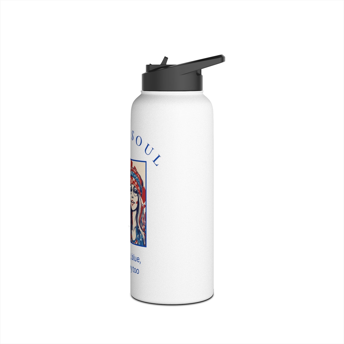 Gypsy Soul, Stainless Steel Water Bottle, Red, White, Blue and groovy too, hippy style, 4th of july,independence day,patriots,flower child